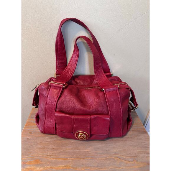 Michael Kors Bag Red Pebble Leather Top Handle Satchel Handbag - Picture 7 of 11